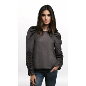 Zara Blouse Womens Size XS Top Black Bow Semi Sheer Puff Sleeve Swiss Dot NWT